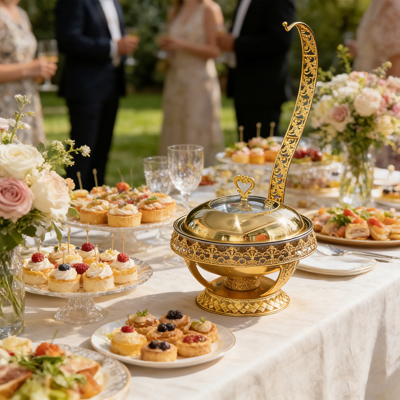 8L Buffet Banquet Chafing Dish with Glass Lid Gold Stellar Design Buffet Food Warmers