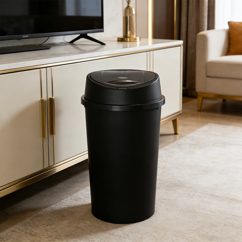 50L Black Kitchen Bin Plastic Round Dustbin Rubbish Bin