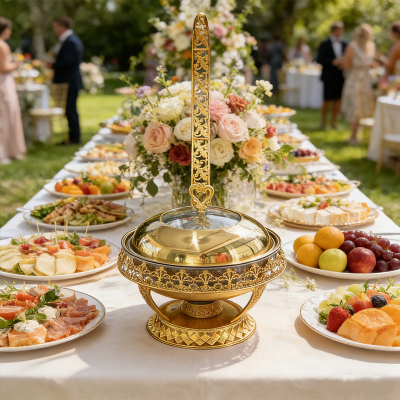 8L Buffet Banquet Chafing Dish with Glass Lid Gold Stellar Design Buffet Food Warmers