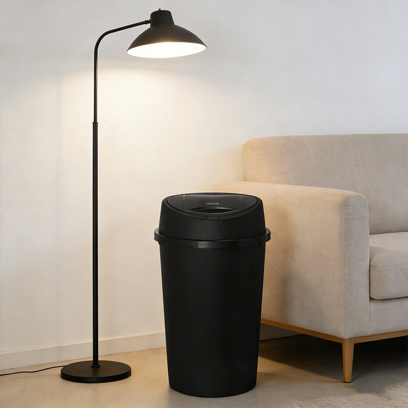 50L Black Kitchen Bin Plastic Round Dustbin Rubbish Bin