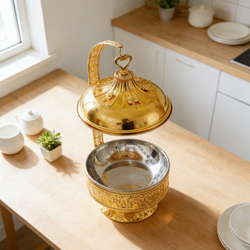 8L Buffet Banquet Chafing Dish with Lid Gold Flower Design Buffet Food Warmers