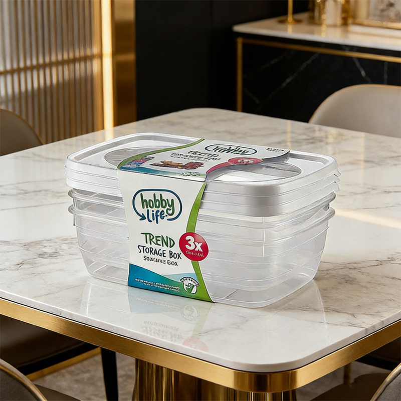 3PCS 2L Rectangular Plastic Food Storage Container Random Colours