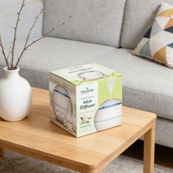 200mL Aroma Mist Diffuser with Soft Light Jasmine Fragrance Oil USB Round Aromatherapy Humidifier