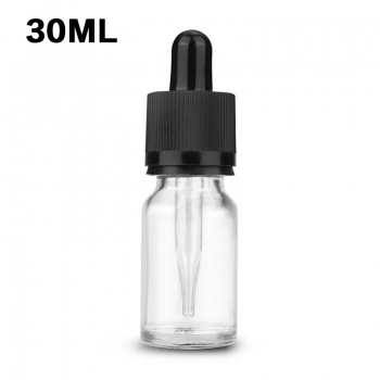 Clear Glass Bottle Pipette Bottles Round Empty Boston Eye Dropper with Cap 30ml