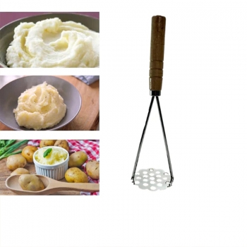 Steel Potato Masher with Wooden Handle for Kitchen Food Prep Home