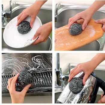 Sponge and Scourers Pack of 5 Steel Wool Scrubber for Kitchen Silver Home
