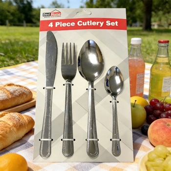 Stainless Steel Cutlery Set of 4 Utensils Set with Fork Knife and Spoons - Silver Home