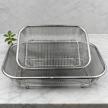 Metal Mesh Strainer Tray Basket Rectangle Drainer for Kitchen 30 x 22 x 5.5 cm Home