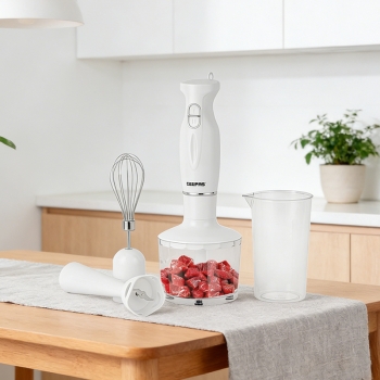 4 in 1 Hand Blender Stick including Egg Whisk 500mL Chopper 600mL Beaker 200W Electric Stick Blender White