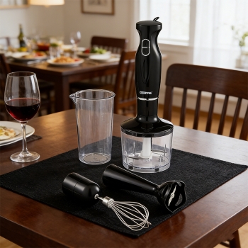 4 in 1 Hand Blender Stick including Egg Whisk 500mL Chopper 600mL Beaker 200W Electric Stick Blender Black