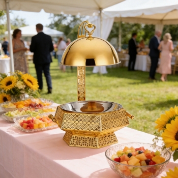 8L Buffet Banquet Chafing Dish with Lid Gold Hexagonal Design Buffet Food Warmers