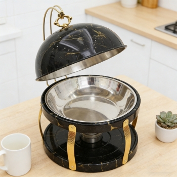 8L Buffet Banquet Chafing Dish with Lid Black Marble Print Design Buffet Food Warmers