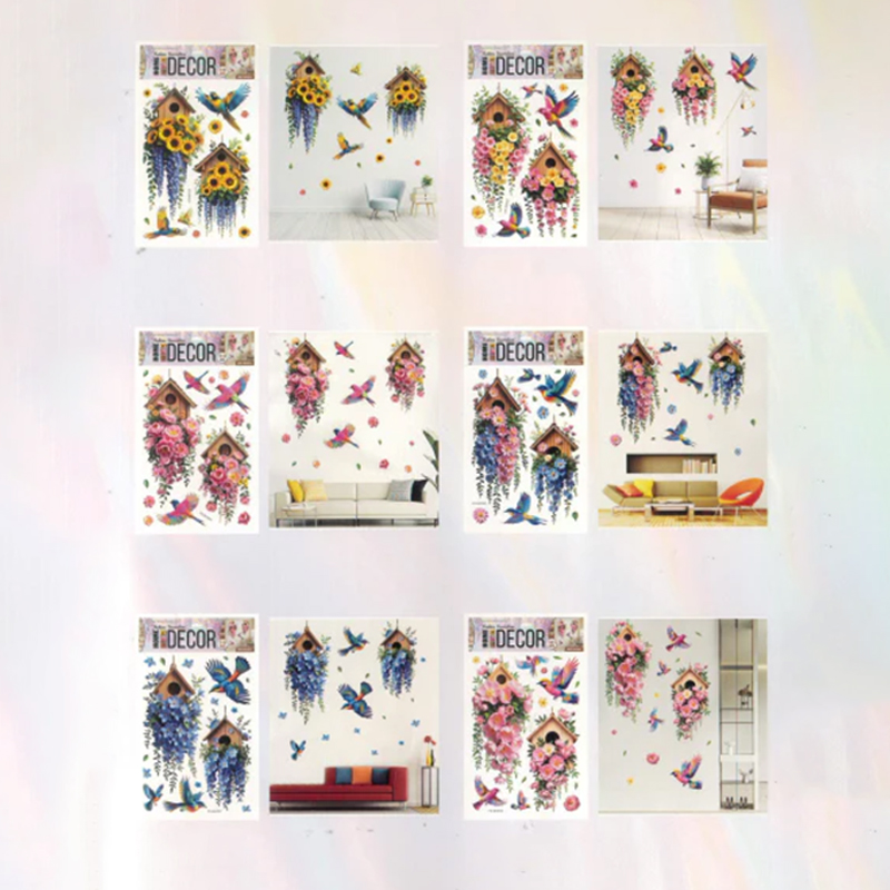 3D Effect Wall Stickers Bird Floral Pattern 23.8 x 13.7 Inch Random Designs Sent