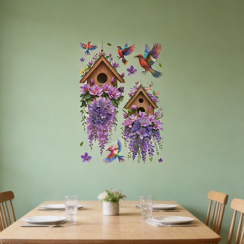 3D Effect Wall Stickers Bird Floral Pattern 23.8 x 13.7 Inch Random Designs Sent