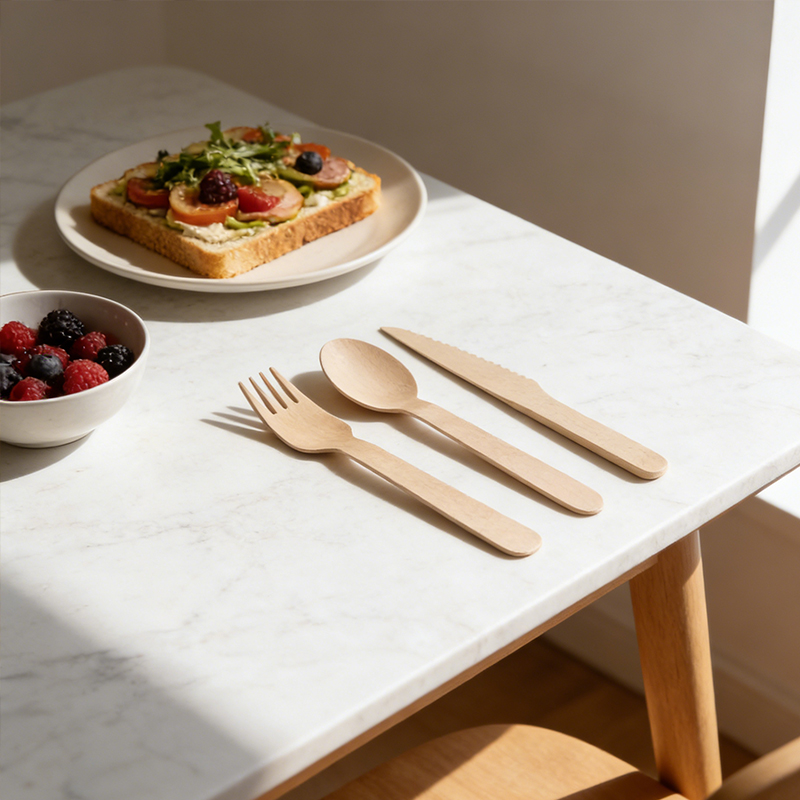 100PCS Disposable Wooden Cutlery Spoons Forks and Knives 15.5cm Party Club Supply Random Design