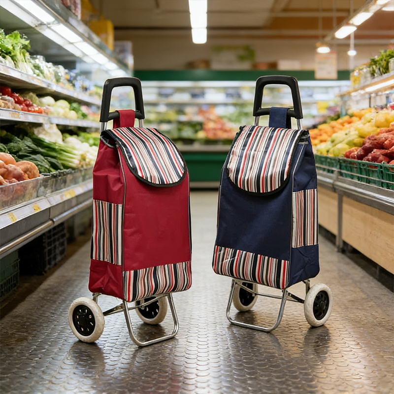 Shopping Trolley Solid Colour with Striped Pattern Lightweight Wheeled Shopping Trolley Random Colours