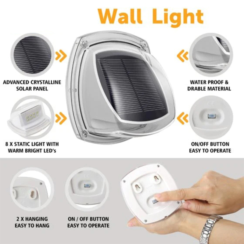 2 Pack Garden Solar Powered Wall Light for Garden, Porch, Stair, Pool, Yard