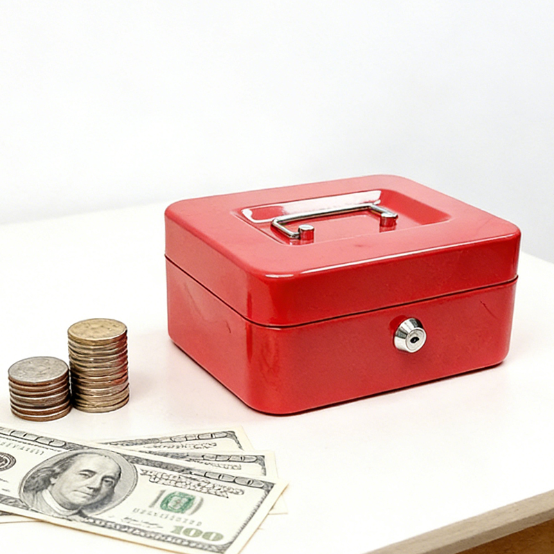 12 Inch Cash Box With 2 Keys Change Tray Lockable Metal Cash Deposit Box Random Colours