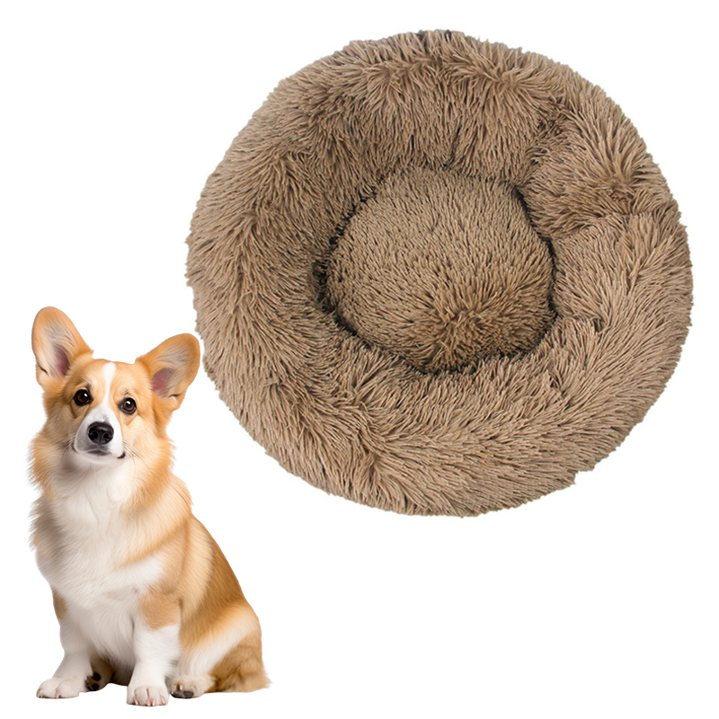 Detachable and Washable Comfy Donut Extra Large Dog Cat Beds Warm Bed Pet Round Plush Puppy Beds - 80cm Khaki