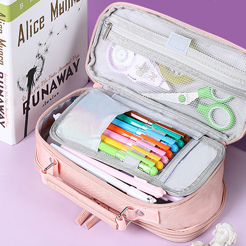 Expandable Pencil Case Large Capacity Pen Case for Office College School Bags - Pink