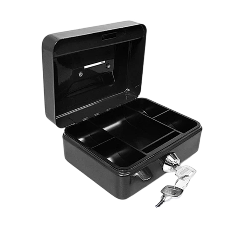 8 Inch Cash Box With 2 Keys Change Tray Lockable Metal Cash Deposit Box Random Colours