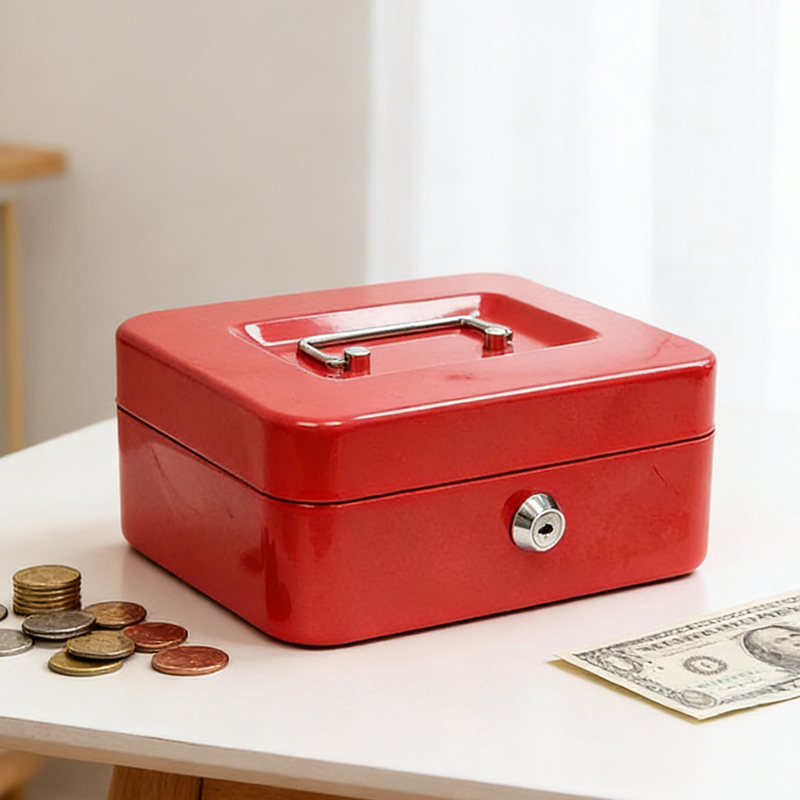 10 Inch Cash Box With 2 Keys Change Tray Lockable Metal Cash Deposit Box Random Colours
