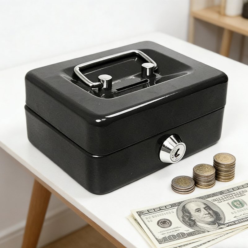 8 Inch Cash Box With 2 Keys Change Tray Lockable Metal Cash Deposit Box Random Colours