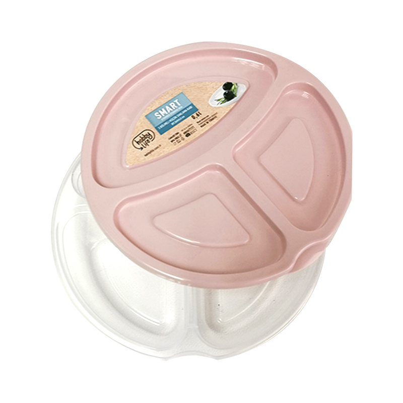 Smart Round 3 Divided Clear Plastic Food Storage Container - Random Colours