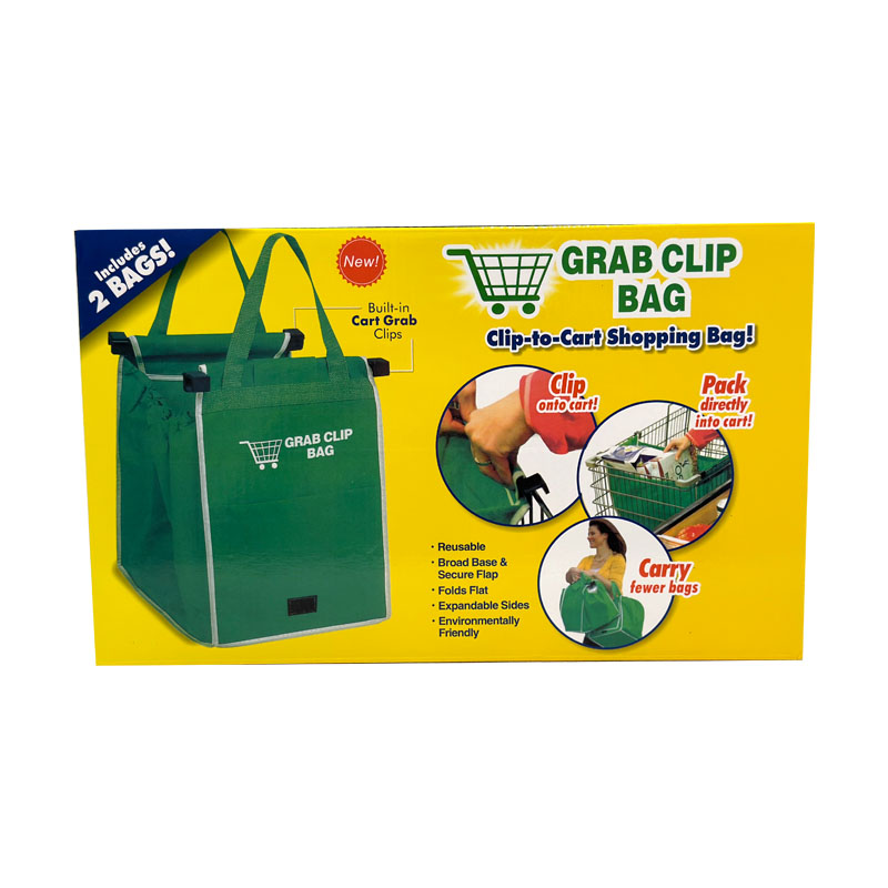 2 pcs Supermarket Shopping Bag Trolley Foldable Reusable Grocery Grab Clips Bag