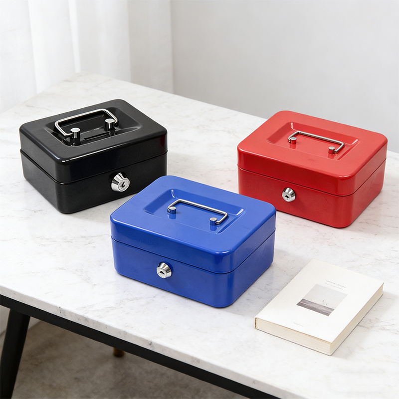 6 Inch Cash Box With 2 Keys Change Tray Lockable Metal Cash Deposit Box Random Colours