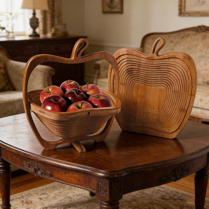 Collapsible Creative Apple Shaped Fruit Bowl Multifunction Heat Resistant Bamboo Trivets Pot Mat Hot Pan Pads