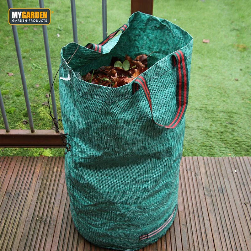 Large Garden Waste Bags with Zipper Leaf Waste Sacks with Handles Foldable and Reusable Green - 300 L