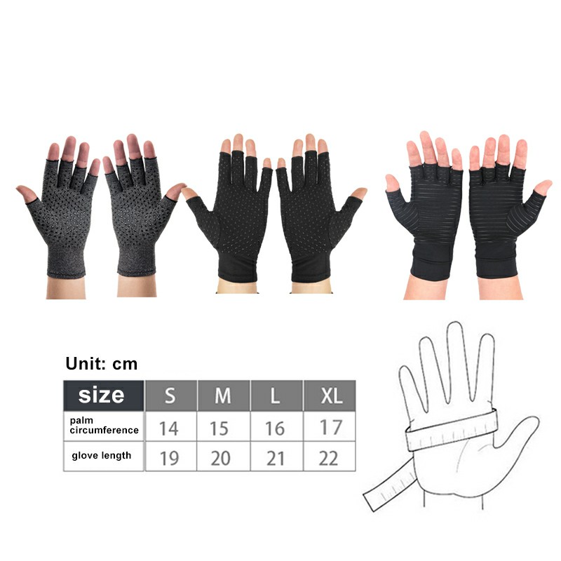 Anti Arthritis Gloves Hand Support Pain Relief Copper Finger Compression - XL Black Stripes