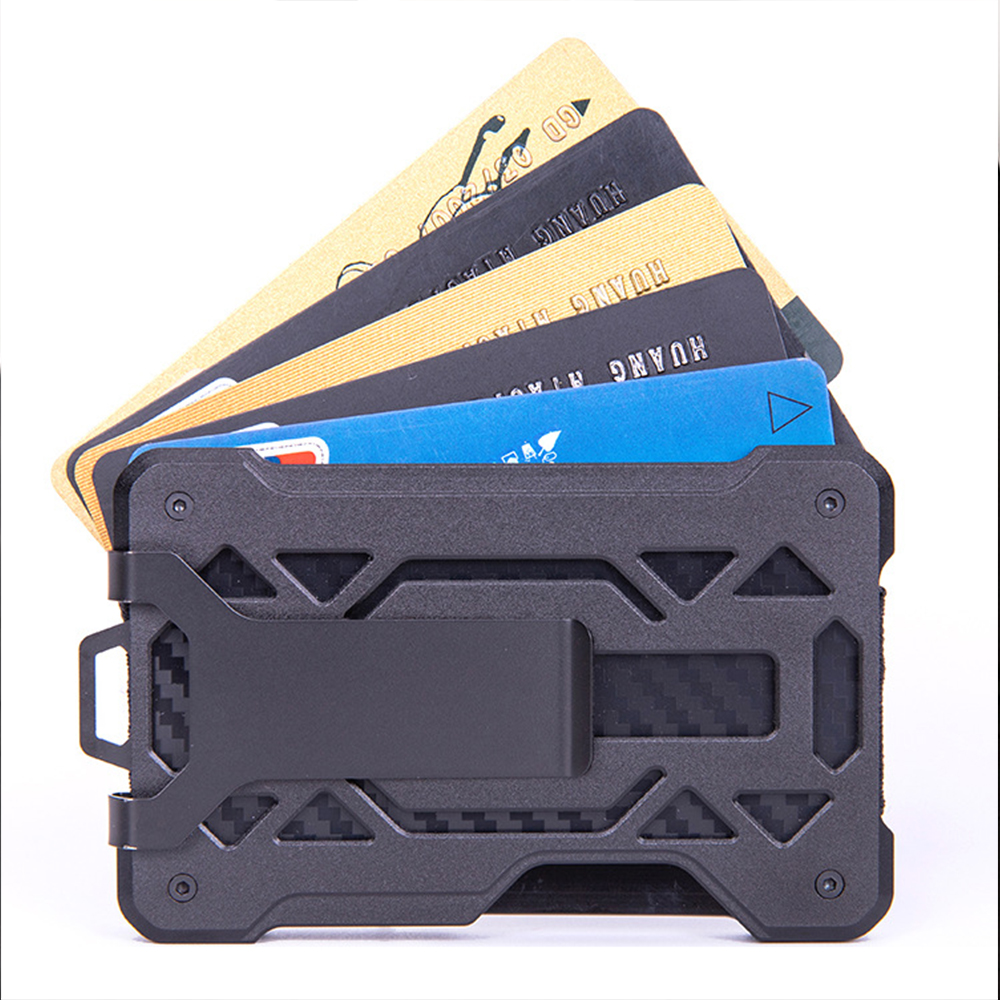 Aluminum Metal Men Card Holder Rfid Blocking Slim Clip - Black