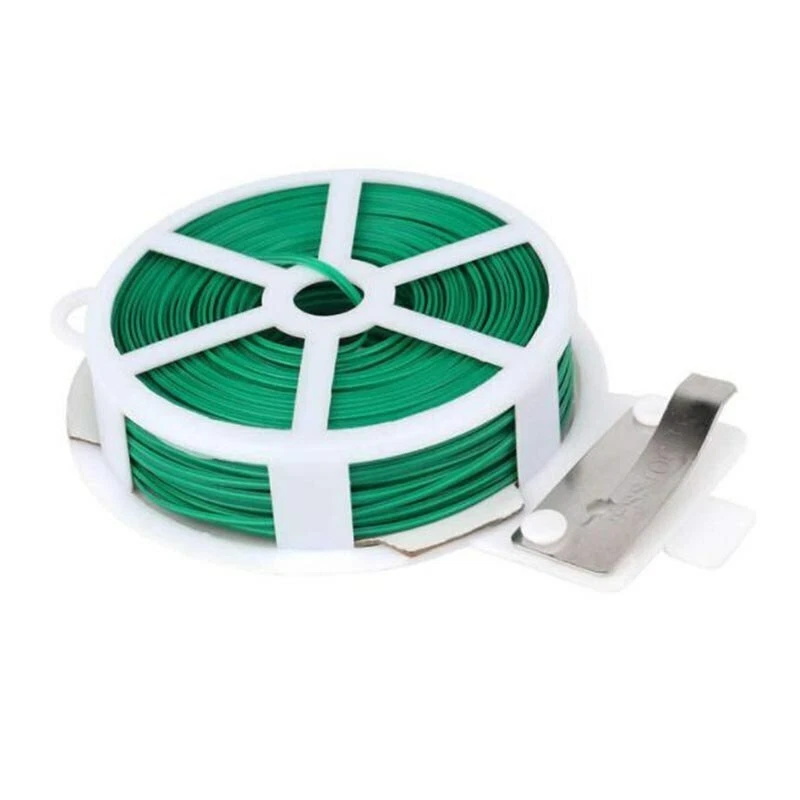 30m Green Twist Tie Plastic Coated Garden Wire with Cutter