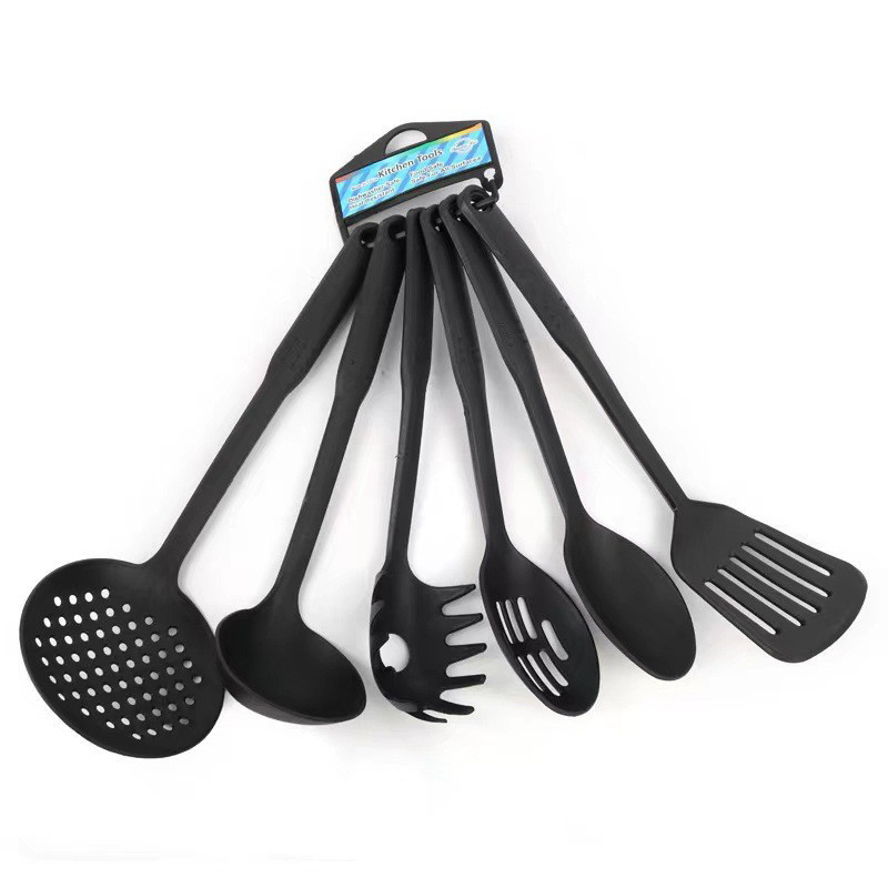 6PCS Plastic Assorted Kitchen Cooking Utensils Black 30cm