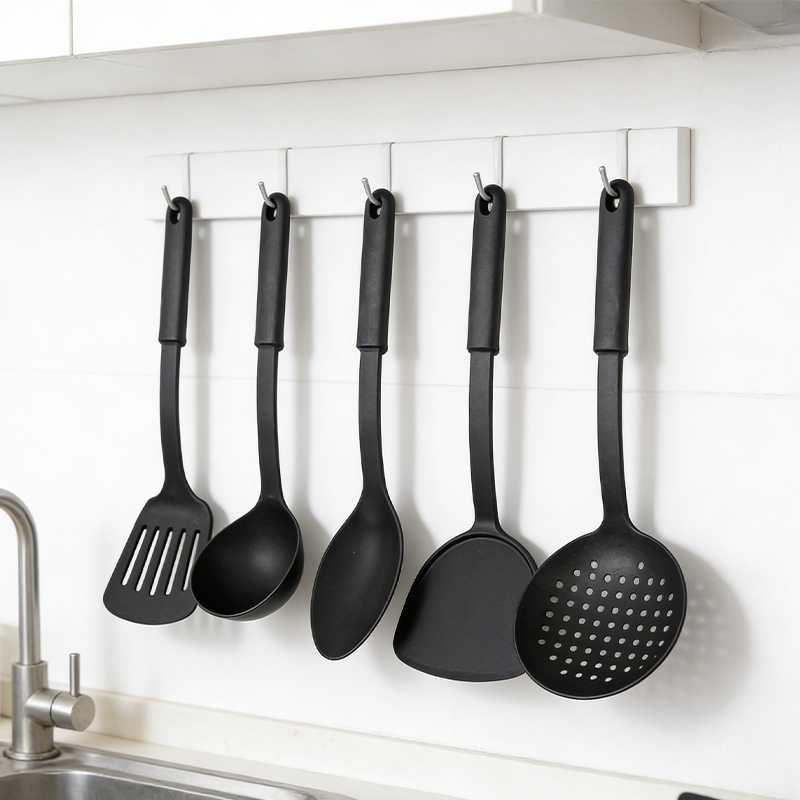 6PCS Plastic Assorted Kitchen Cooking Utensils Black 30cm