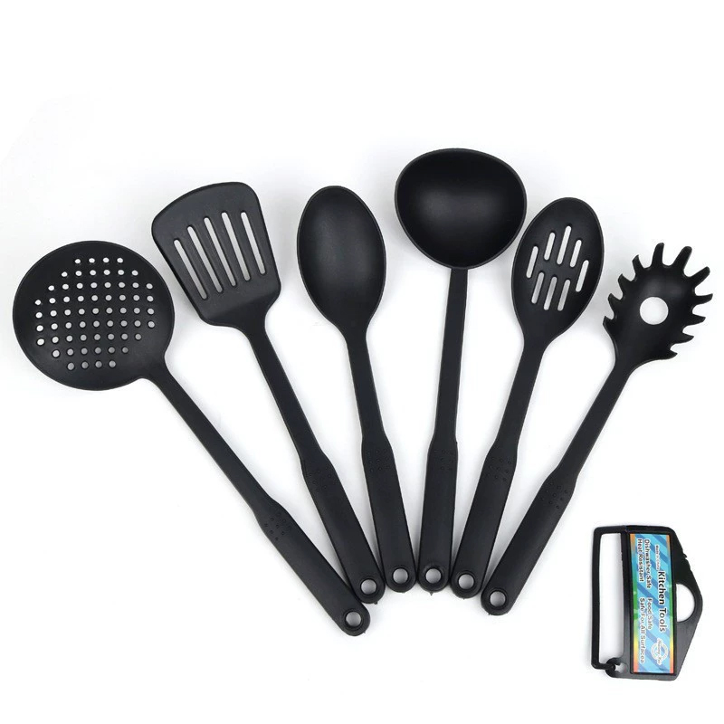 6PCS Plastic Assorted Kitchen Cooking Utensils Black 30cm