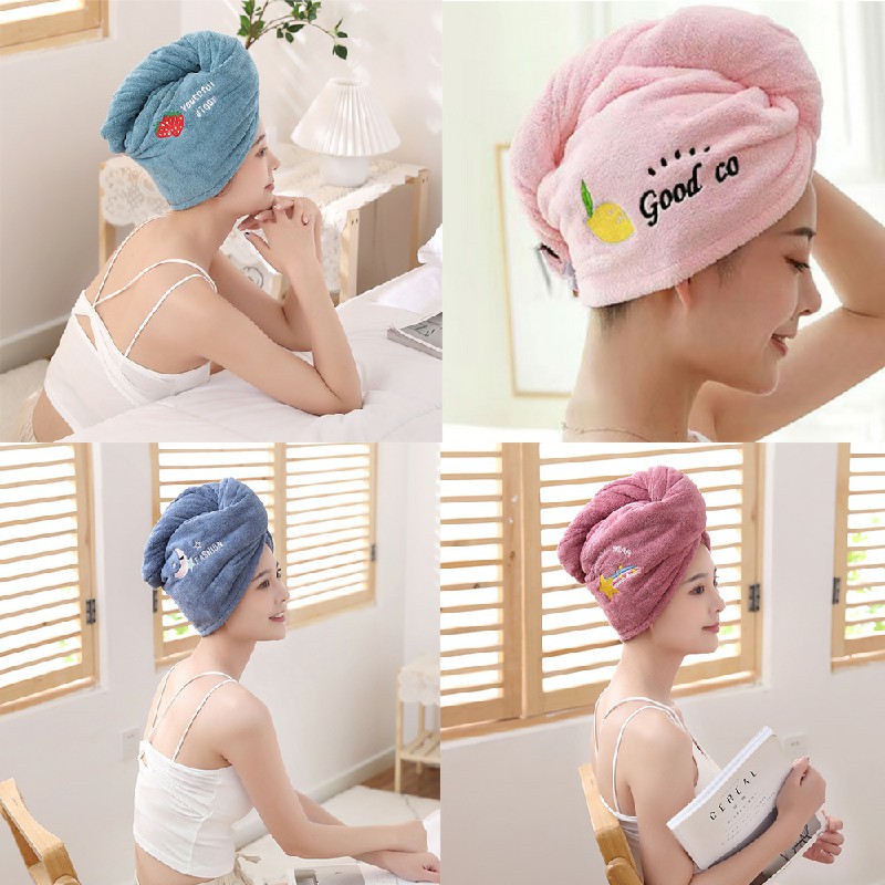 Rapid Drying Towel Wrap Dry Hair Cap Coral Fleece Absorbent Shower Cap Quick-drying - Blue