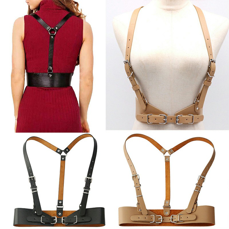 Punk Harajuku Style Waist Belt Adjustable Faux PU Leather Straps for Women Fashion Accessories - Apricot