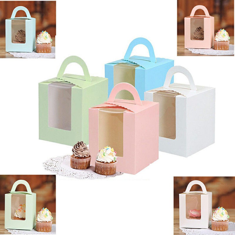 20pcs Wedding Candy Box Single Cupcake Muffin Fairy Cake Boxes with Clear Windows - Green