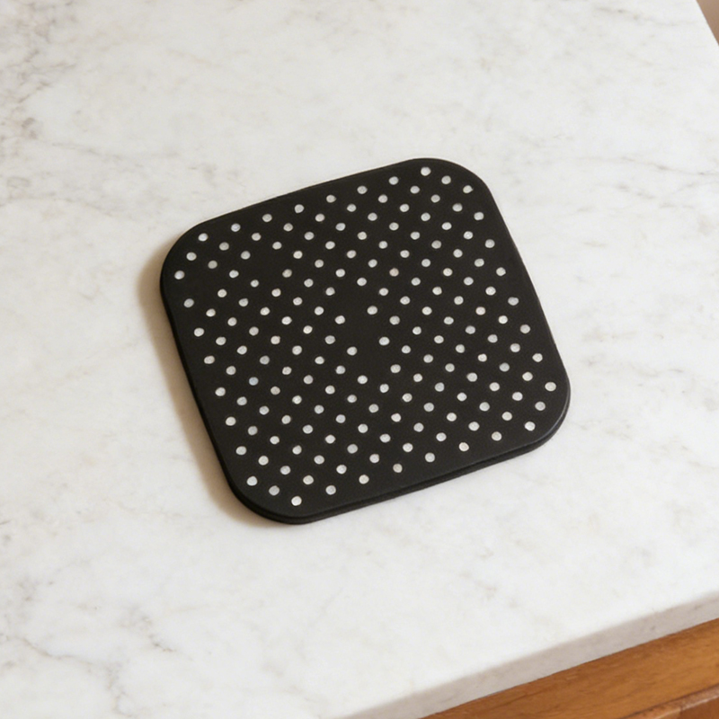 8.5 inch Reusable Air Fryer Liners Non-Stick Silicone Pad Mat Basket Square - Black