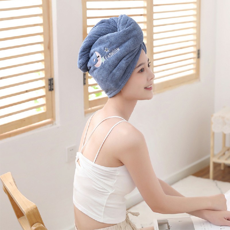 Rapid Drying Towel Wrap Dry Hair Cap Coral Fleece Absorbent Shower Cap Quick-drying - Blue