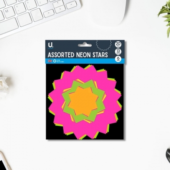 39PCS Assorted Paper Neon Coloured Stars Assorted Sizes and Colours