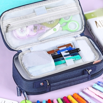Expandable Pencil Case Large Capacity Pen Case for Office College School Bags - Blue