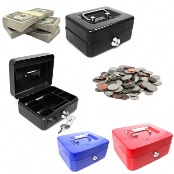 6 Inch Cash Box With 2 Keys Change Tray Lockable Metal Cash Deposit Box Random Colours