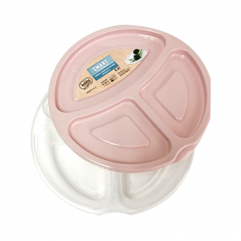 Smart Round 3 Divided Clear Plastic Food Storage Container - Random Colours