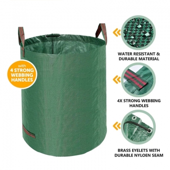 Large Garden Waste Bags with Zipper Leaf Waste Sacks with Handles Foldable and Reusable Green - 300 L