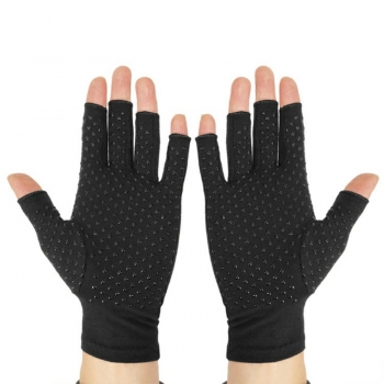 Anti Arthritis Gloves Hand Support Pain Relief Copper Finger Compression - L Black Dot