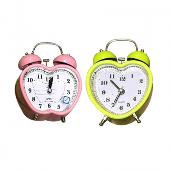 Cute Alarm Clock Mini Heart Shape with Retro Style No Ticking Twin Bell - Green